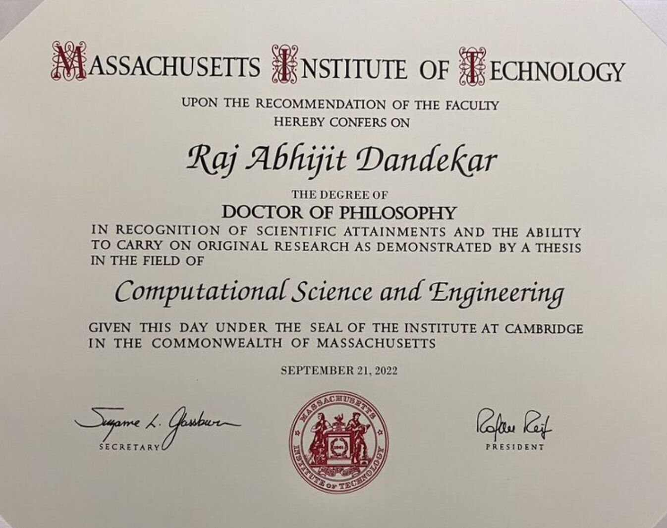 MIT Certificate of Dr. Raj Dandekar